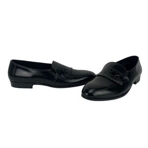 JB Black Mens Sz 10 1/2 Leather Loafers Dress Shoes Textured Slip On Made in USA
